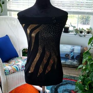 💥Yabes Black/Gold Strapless Top - Med